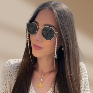 Perlen Brillenkette für Sonnenbrillen Sommer Accessoire mit Süßwasserperlen Geschenk für beste Freundin, Mutter Silber/ Gold Bild 3