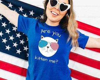 ¿Eres Kitten Me? Camiseta unisex de manga corta, camisetas para gatos, amantes de los gatos, regalos para gatos, camisas Cat Americana, camisas para gatos del 4 de julio