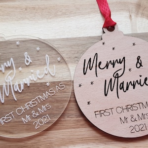 Merry Married Christmas Ornament Mr Mrs Just Married Gift SVG File Glowforge Ready File Digital Laser Cut SVG File Digital Downloads