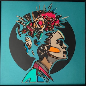 Retrato de Frida Kahlo, vitral, archivo de corte en capas SVG, arte de pared, archivo de corte SVG de 8 capas para artesanos de Cricut, corte láser, máquinas de grabado CNC