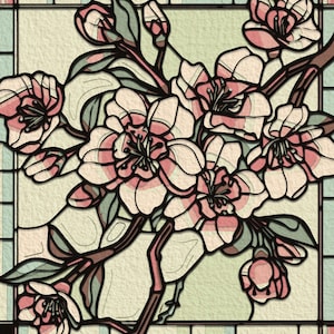 Kirschblüten Glasmalerei SVG Wand Kunst Multi Layer Schnitt Datei, Vektordatei für Cricut, Silhouette, glowforge, Lasercut oder CNC