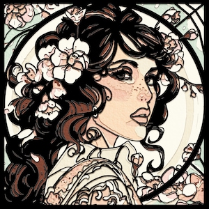 Fleurs de cerisier Mucha Art nouveau, fichier de coupe en couches svg pour fille en faux vitrail, calques pour les artisans Cricut, découpe laser, gravure, CNC...