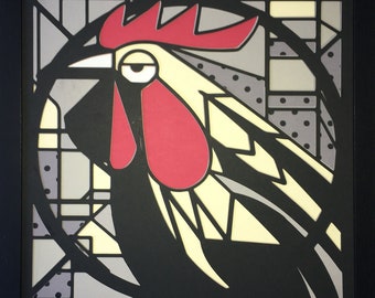 Rooster chicken stained glass wall art layered SVG cut file for DIY project Cricut or lasercut