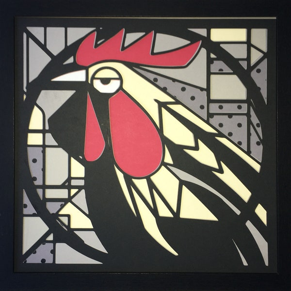 Rooster chicken stained glass wall art layered SVG cut file for DIY project Cricut or lasercut