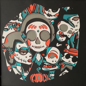 Spooky party Halloween Glasmalerei svg Schnittdatei Wand Kunst, 6 schichtige Schnittdatei für Cricut Handwerker, Lasercut, Gravur CNC Maschinen