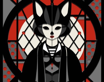Kitsune Fox Lady Stained Glass SVG, Layered Wall Art (Digital Download)
