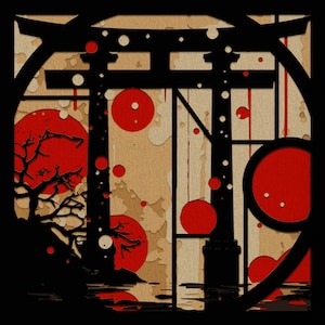 Porte japonaise Tori vitrail art mural SVG multi couche fichier vectoriel svg pour cricut et autres machines, bricolage pour les artisans et CNC