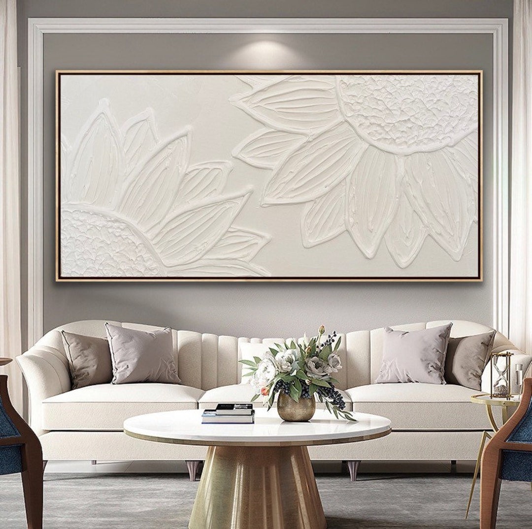Original White Sunflower Textured Painting On Canvas Minimalistic Original White Sunflower Textured Painting On Canvas Minimalistic