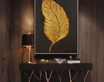 Original Handmade Abstract Modern Textured Impasto Style Black Gold Painting on Canvas - Black Wall Art - Extra Large Artwork 3D Home Decor