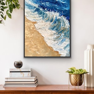 Framed Ocean Waves Canvas Art: Abstract Beach Print, Hardwood Frame