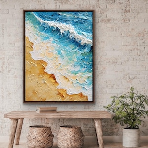 Abstract Ocean Waves Canvas Art: Framed Coastal Wall Decor