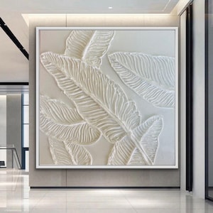 Tropical Wall Art Palm Leaves Wall Art Minimalistic Tropical leaves Wall Art Textured Painting White Modern Texture Painting Florida Hawaii