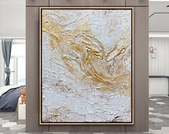 Original Neutral Color Modern Abstract Beige Gold Heavy Textured Painting - Ready to Hang Extra Large Artwork - Luxury Wall Art Home Decor