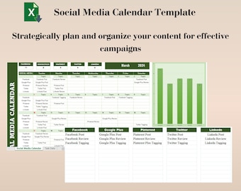 Social Media Calendar Template Excel, Social Media Monthly Content Planner, Content Planner Excel, Social Media Planner Template