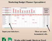 Marketing Budget Planner Spreadsheet, Yearly Marketing planner Excel, Marketing Calendar Google Sheets