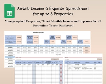 Hoja de cálculo de propiedades de alquiler de Airbnb, rastreador de ingresos y gastos de alquiler en Google Sheets, herramienta de propiedades de alquiler vacacional, rastreador de alquileres de Airbnb