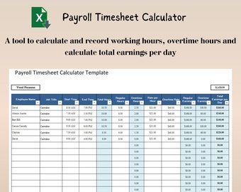Calculadora de folha de pagamento de funcionários, calculadora de quadro de horários de folha de pagamento, rastreador de folha de pagamento Excel, registros de folha de pagamento de funcionários, rastreador de salário