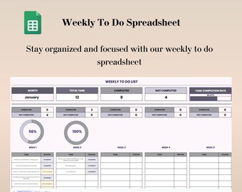 To-Do List Template Spreadsheet in Google Sheets, Weekly & Daily Task Tracker Spreadsheet Monthly Organization and Task Management Template