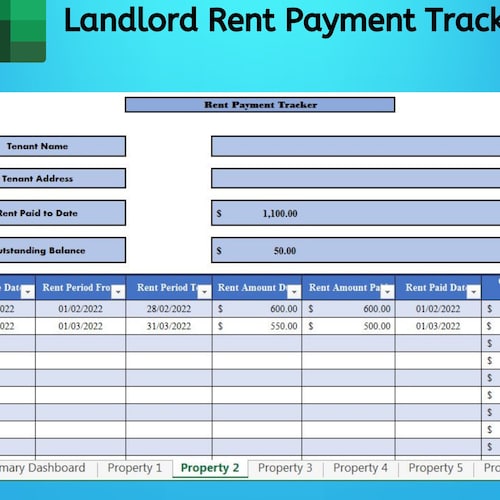 Landlord Rent Payment Tracker in Excel Rental Property Etsy Canada