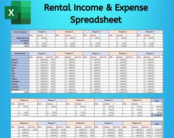 Rental Property Spreadsheet for up to 10 Properties, Rental Income & Expense Spreadsheet, Property Management Tool, Landlord Spreadsheet