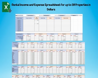 Rental Income and Expense Tracker for 20 Properties, Landlord Property Spreadsheet, Rental Property Spreadsheet, Rental Property Ledger