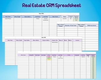 Real Estate CRM Spreadsheet, Realtor Client Tracker Template, Real Estate Buyer & Seller Tracker, Real Estate Lead Tracker