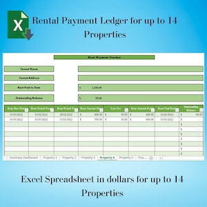 Rent Payment Ledger for 14 Properties, Tenant Rent Ledger, Rent Payment Tracker, Rental Property Spreadsheet, Landlord Rent Tracker