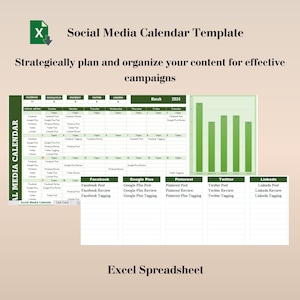 Social Media Calendar Template Excel, Social Media Monthly Content Planner, Content Planner Excel, Social Media Planner Template