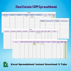 Real Estate CRM Spreadsheet, Realtor Client Tracker Template, Real Estate Buyer & Seller Tracker, Real Estate Lead Tracker