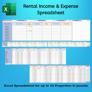 Rental Income & Expense Spreadsheet for up to 10 Properties in POUNDS, Landlord Spreadsheet, Property Management Sheet, Rent Payment Ledger