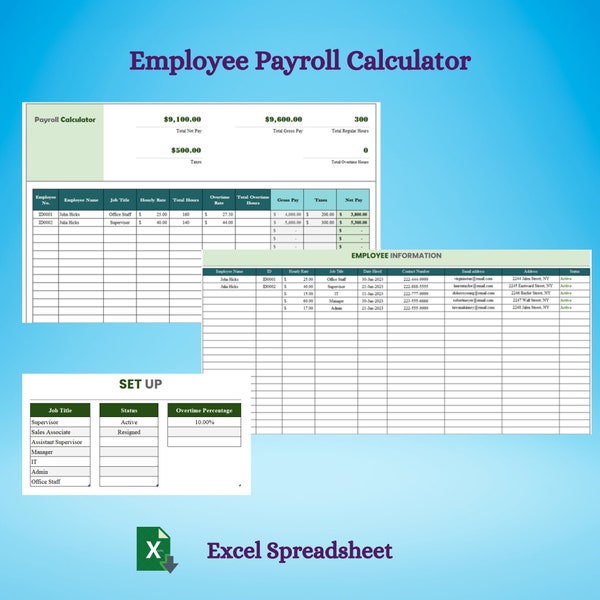 Automatisierter Lohn- und Gehaltsabrechnungsrechner in Excel, Vorlage für die Lohn- und Gehaltsabrechnung von Mitarbeitern, Gehaltsabrechnungs-Tracker, Lohn- und Gehaltsabrechnungen für Mitarbeiter