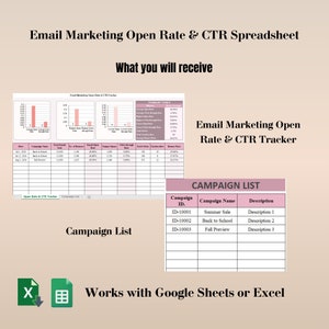 Rastreador de campanha de marketing por e-mail, rastreador de taxa de cliques por e-mail, planilha de marketing, rastreador de KPI de marketing por e-mail