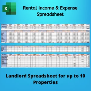 Rental Property Spreadsheet for up to 10 Properties, Rental Income & Expense Spreadsheet, Property Management Tool, Landlord Spreadsheet