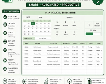 Task Tracking Spreadsheet, Task Management Spreadsheet, Productivity Planner Template, Productivity Organizer Sheet