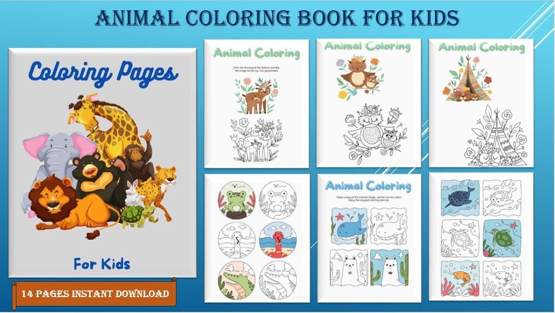 animal coloring pages for kids printable coloring pages for etsy