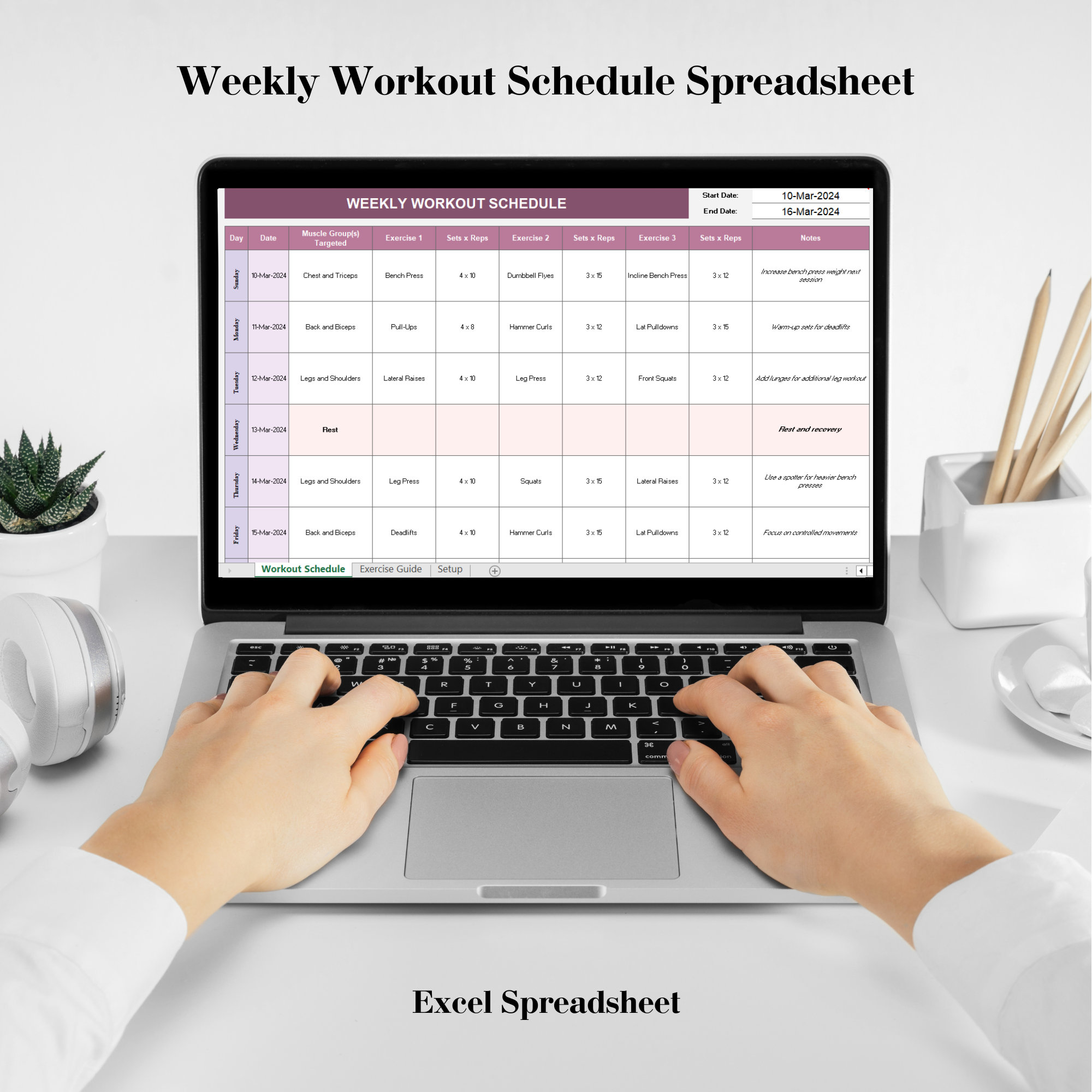 Weekly Workout Schedule Spreadsheet, Workout Planner Spreadsheet ...