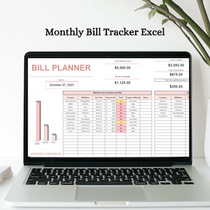 Monthly Bill Tracker Excel, Bill Tracker Spreadsheet, Monthly Bill Payment Log, 12 Months Bill Planner Excel