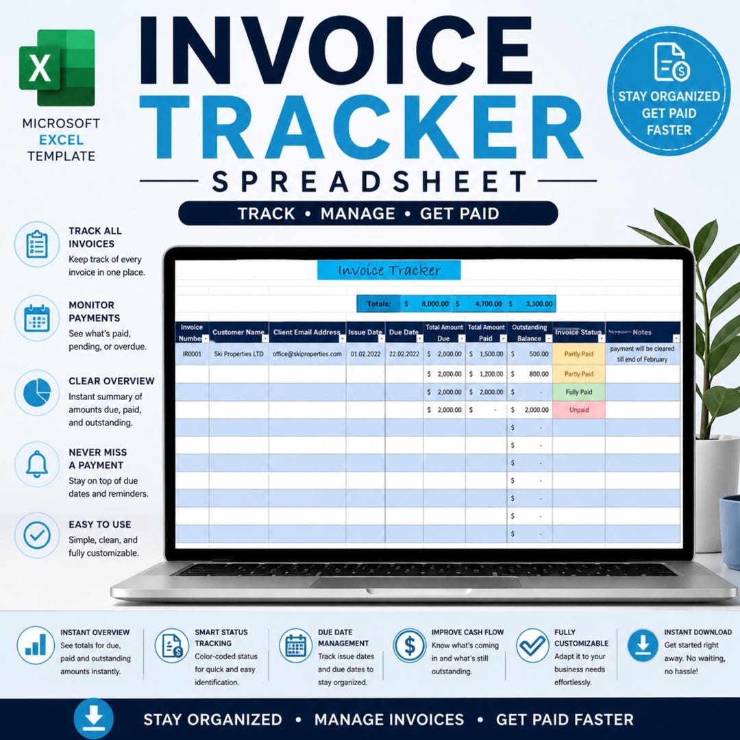 Invoice Tracker Spreadsheet in Excel, Editable Client Tracker Template ...
