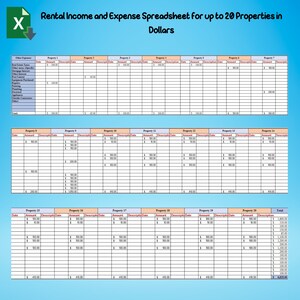 Rental Income and Expense Tracker for 20 Properties, Landlord Property Spreadsheet, Rental Property Spreadsheet, Rental Property Ledger