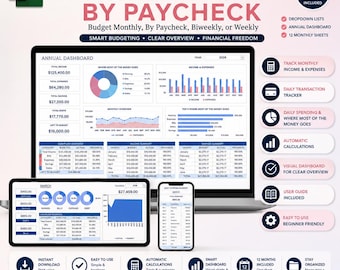 Paycheck Budget Spreadsheet, Budget by Paycheck Excel, Monthly Budget Spreadsheet, Paycheck Expense Tracker, Financial Planner
