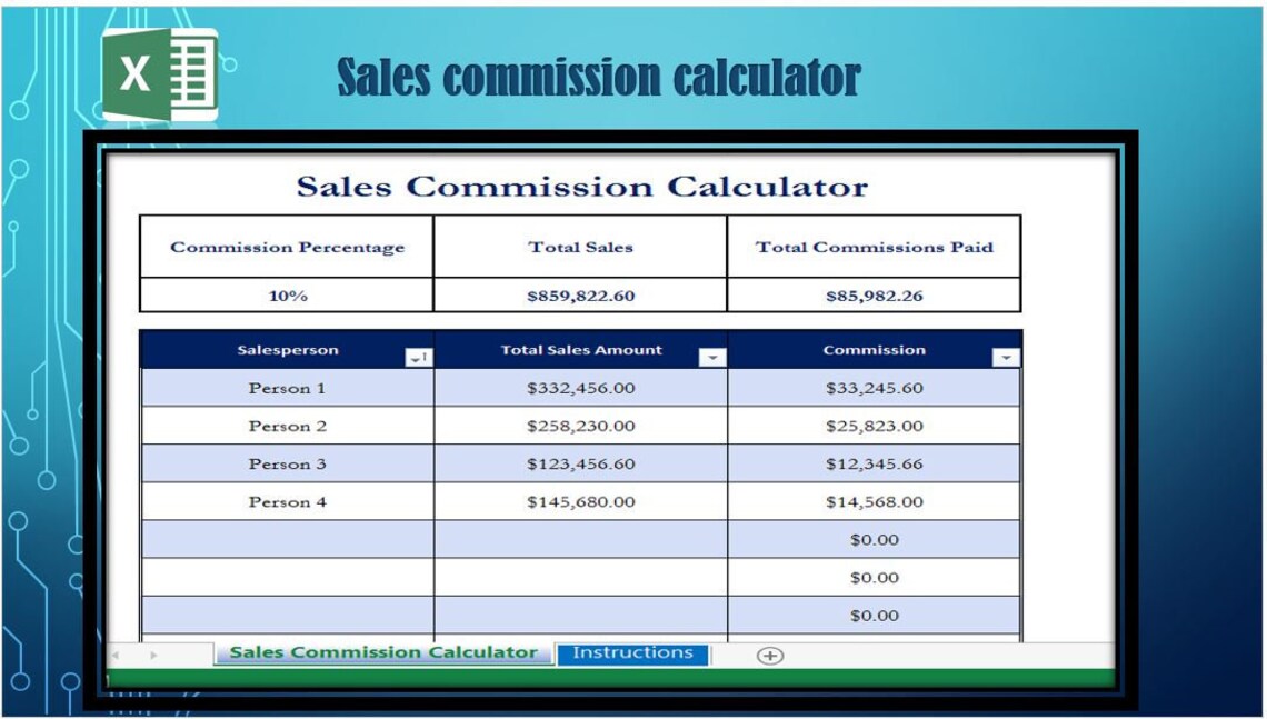 Real Estate Sales Calculator/ Excel Sales Commission Etsy
