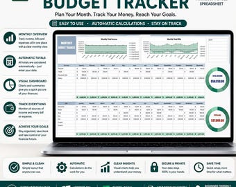 Monthly Budget Spreadsheet, Simple Annual Budget Spreadsheet, Personal Finances, Finance Tracker, Easy Budgeting Tool