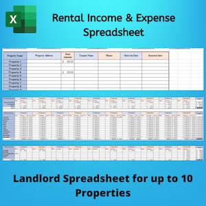 Rental Property Spreadsheet for up to 10 Properties, Rental Income & Expense Spreadsheet, Property Management Tool, Landlord Spreadsheet