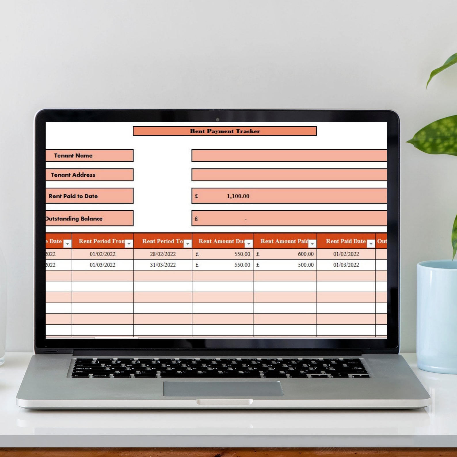 Rent Payment Ledger Excel, Landlord Rent Payment Tracker in Pounds