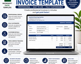 Plantilla de factura de servicios en Excel, plantilla de factura editable para pequeñas empresas, herramienta de contabilidad para pequeñas empresas, plantilla de factura comercial