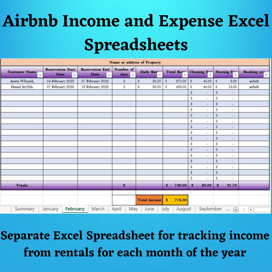 Airbnb and Expense Excel Spreadsheets, Airbnb Expense Tracker