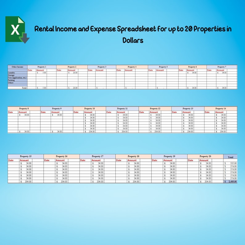 Rental and Expense Excel Tracker for 20 Properties Etsy