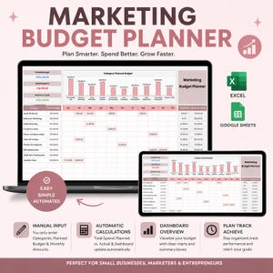Marketing Budget Planner Spreadsheet, Editable Yearly Marketing Planner, Marketing Calendar Google Sheets