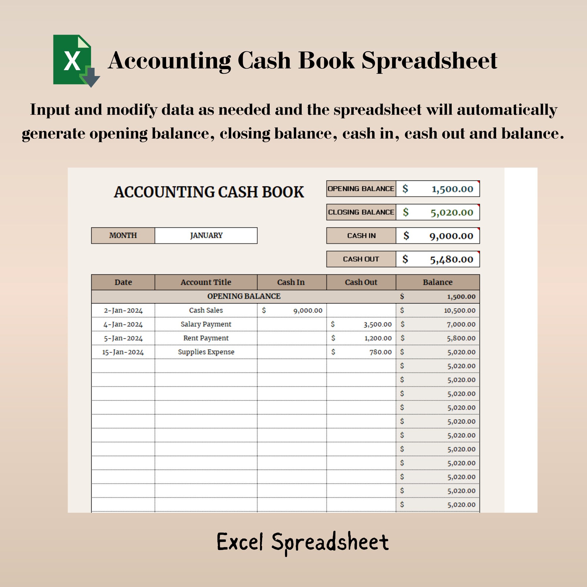 Accounting Ledger for Small Business, Accounting Cash Book, Small ...