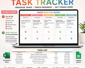 Kanban Board Spreadsheet, Task Manager Spreadsheet, Project Tracker Spreadsheet, Project Management Google Sheet, Workflow Task Planner